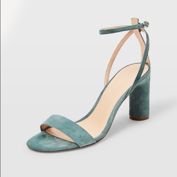 Club Monaco Suede Block Heel Sandals 37 Teal Made In Italy